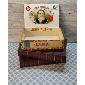 Vintage John Ruskin Best and Biggest Perfecto Extra Tax Stamp Empty Cigar Box 07